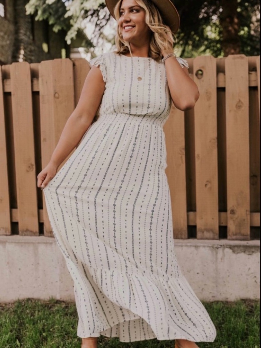 Roolee Everly Cream Maxi Dress with Navy Accents